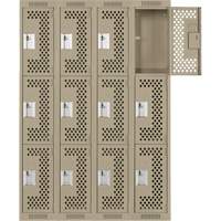 Casiers Clean Line, 3 niveaux, Bloc de 4, 48" x 12" x 72", Acier, Beige, Rivet (assembl&eacute;), Perfor&eacute; Mukwa Safety Services