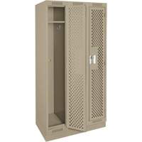 Clean Line Lockers, Bank of 3, 36" x 18" x 76", Steel, Beige, Rivet (Assembled), Perforated Mukwa Safety Services