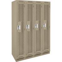 Clean Line Lockers, Bank of 4, 48" x 18" x 76", Steel, Beige, Rivet (Assembled), Perforated Mukwa Safety Services