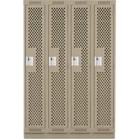 Clean Line Lockers, Bank of 4, 48" x 18" x 76", Steel, Beige, Rivet (Assembled), Perforated Mukwa Safety Services