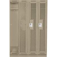 Clean Line Lockers, Bank of 4, 48" x 18" x 76", Steel, Beige, Rivet (Assembled), Perforated Mukwa Safety Services