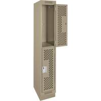 Casiers Clean Line, 2 niveaux, 12" x 15" x 76", Acier, Beige, Rivet (assembl&eacute;), Perfor&eacute; Mukwa Safety Services