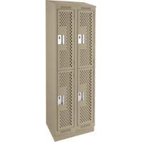 Casiers Clean Line, 2 niveaux, Bloc de 2, 24" x 18" x 82", Acier, Beige, Rivet (assembl&eacute;), Perfor&eacute; Mukwa Safety Services