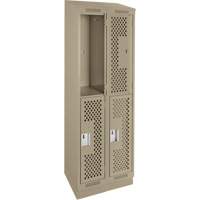 Casiers Clean Line, 2 niveaux, Bloc de 2, 24" x 18" x 82", Acier, Beige, Rivet (assembl&eacute;), Perfor&eacute; Mukwa Safety Services