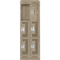 Clean Line Lockers, 3 -tier, Bank of 2, 24" x 15" x 82", Steel, Beige, Rivet (Assembled), Perforated Mukwa Safety Services