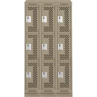 Casiers Clean Line, 3 niveaux, Bloc de 3, 36" x 15" x 82", Acier, Beige, Rivet (assembl&eacute;), Perfor&eacute; Mukwa Safety Services