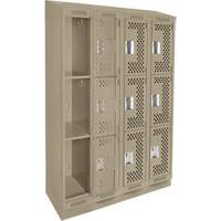 Clean Line Lockers, 3 -tier, Bank of 4, 48" x 15" x 82", Steel, Beige, Rivet (Assembled), Perforated Mukwa Safety Services
