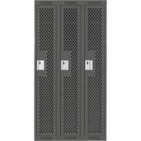 Clean Line Lockers, Bank of 3, 36" x 15" x 72", Steel, Charcoal, Rivet (Assembled), Perforated Mukwa Safety Services