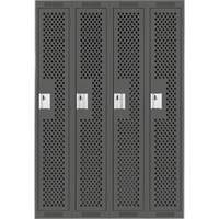 Clean Line Lockers, Bank of 4, 48" x 15" x 72", Steel, Charcoal, Rivet (Assembled), Perforated Mukwa Safety Services