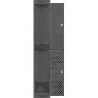 Clean Line Lockers, 2 -tier, 12" x 12" x 72", Steel, Charcoal, Rivet (Assembled), Perforated Mukwa Safety Services