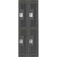 Clean Line Lockers, 2 -tier, Bank of 2, 24" x 12" x 72", Steel, Charcoal, Rivet (Assembled), Perforated Mukwa Safety Services