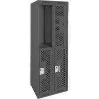 Clean Line Lockers, 2 -tier, Bank of 2, 24" x 12" x 72", Steel, Charcoal, Rivet (Assembled), Perforated Mukwa Safety Services