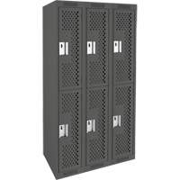 Casiers Clean Line, 2 niveaux, Bloc de 3, 36" x 15" x 72", Acier, Charbon, Rivet (assembl&eacute;), Perfor&eacute; Mukwa Safety Services