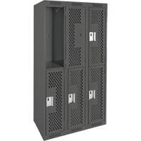 Casiers Clean Line, 2 niveaux, Bloc de 3, 36" x 15" x 72", Acier, Charbon, Rivet (assembl&eacute;), Perfor&eacute; Mukwa Safety Services