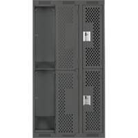 Casiers Clean Line, 2 niveaux, Bloc de 3, 36" x 15" x 72", Acier, Charbon, Rivet (assembl&eacute;), Perfor&eacute; Mukwa Safety Services