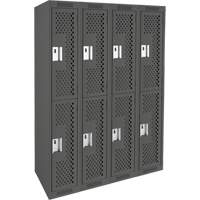 Clean Line Lockers, 2 -tier, Bank of 4, 48" x 12" x 72", Steel, Charcoal, Rivet (Assembled), Perforated Mukwa Safety Services