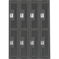 Clean Line Lockers, 2 -tier, Bank of 4, 48" x 12" x 72", Steel, Charcoal, Rivet (Assembled), Perforated Mukwa Safety Services