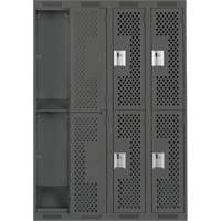 Clean Line Lockers, 2 -tier, Bank of 4, 48" x 12" x 72", Steel, Charcoal, Rivet (Assembled), Perforated Mukwa Safety Services