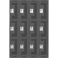 Casiers Clean Line, 3 niveaux, Bloc de 4, 48" x 12" x 72", Acier, Charbon, Rivet (assembl&eacute;), Perfor&eacute; Mukwa Safety Services