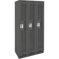 Clean Line Lockers, Bank of 3, 36" x 18" x 76", Steel, Charcoal, Rivet (Assembled), Perforated Mukwa Safety Services