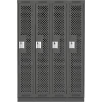 Clean Line Lockers, Bank of 4, 48" x 15" x 76", Steel, Charcoal, Rivet (Assembled), Perforated Mukwa Safety Services