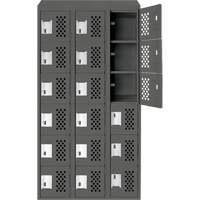 Clean-Line Perforated Lockerette, 6 -tier, Bank of 3, 15" x 72" x 12", Steel Mukwa Safety Services