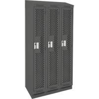 Clean Line Lockers, Bank of 3, 36" x 18" x 82", Steel, Charcoal, Rivet (Assembled), Perforated Mukwa Safety Services