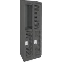 Casiers Clean Line, 2 niveaux, Bloc de 2, 24" x 18" x 82", Acier, Charbon, Rivet (assembl&eacute;), Perfor&eacute; Mukwa Safety Services