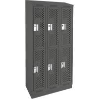 Clean Line Lockers, 2 -tier, Bank of 3, 36" x 18" x 82", Steel, Charcoal, Rivet (Assembled), Perforated Mukwa Safety Services