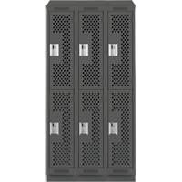 Clean Line Lockers, 2 -tier, Bank of 3, 36" x 18" x 82", Steel, Charcoal, Rivet (Assembled), Perforated Mukwa Safety Services