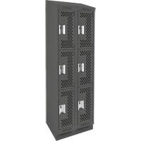 Clean Line Lockers, 3 -tier, Bank of 2, 24" x 15" x 82", Steel, Charcoal, Rivet (Assembled), Perforated Mukwa Safety Services
