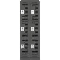Clean Line Lockers, 3 -tier, Bank of 2, 24" x 15" x 82", Steel, Charcoal, Rivet (Assembled), Perforated Mukwa Safety Services