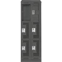 Clean Line Lockers, 3 -tier, Bank of 2, 24" x 15" x 82", Steel, Charcoal, Rivet (Assembled), Perforated Mukwa Safety Services