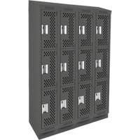 Clean Line Lockers, 3 -tier, Bank of 4, 48" x 15" x 82", Steel, Charcoal, Rivet (Assembled), Perforated Mukwa Safety Services