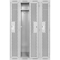 Clean Line Lockers, Bank of 4, 48" x 12" x 72", Steel, Grey, Rivet (Assembled), Perforated Mukwa Safety Services