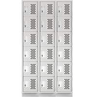 Clean-Line Perforated Lockerette, 6 -tier, Bank of 3, 12" x 72" x 12", Steel Mukwa Safety Services