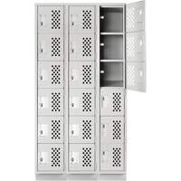 Clean-Line Perforated Lockerette, 6 -tier, Bank of 3, 12" x 72" x 12", Steel Mukwa Safety Services