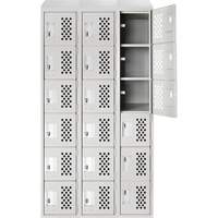 Clean-Line Perforated Lockerette, 6 -tier, Bank of 3, 15" x 72" x 12", Steel Mukwa Safety Services