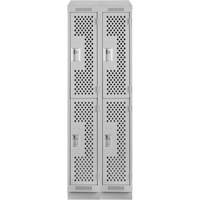 Clean Line Lockers, 2 -tier, Bank of 2, 24" x 12" x 82", Steel, Grey, Rivet (Assembled), Perforated Mukwa Safety Services