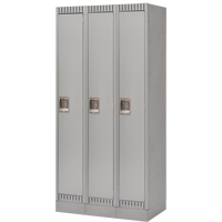 Lockers, Bank of 3, 36" x 18" x 76", Steel, Grey, Knocked Down Mukwa Safety Services