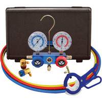 Automotive R134A 2-Way Manifold Gauge Set with 3-In-1 Side Mount Can Tap Valve Mukwa Safety Services