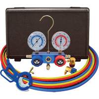 Dual Manifold Gauge Set with 3-in-1 Side Mount Can Tap Valve Mukwa Safety Services