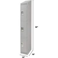Lockers, 3 -tier, 12" x 18" x 82", Steel, Grey, Knocked Down Mukwa Safety Services