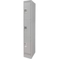 Lockers, 3 -tier, 12" x 18" x 76", Steel, Grey, Knocked Down Mukwa Safety Services
