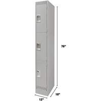 Lockers, 3 -tier, 12" x 18" x 76", Steel, Grey, Knocked Down Mukwa Safety Services
