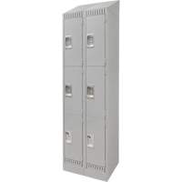 Lockers, 3 -tier, Bank of 2, 24" x 18" x 86", Steel, Grey, Knocked Down Mukwa Safety Services