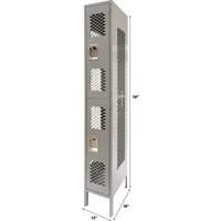 Vented Lockers, 2 -tier, 12" x 18" x 78", Steel, Grey, Knocked Down, Perforated Mukwa Safety Services