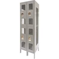 Vented Lockers, 2 -tier, Bank of 2, 24" x 18" x 78", Steel, Grey, Knocked Down, Perforated Mukwa Safety Services