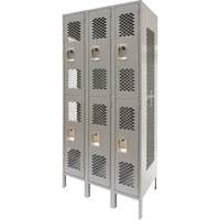 Vented Lockers, 2 -tier, Bank of 3, 36" x 18" x 78", Steel, Grey, Knocked Down, Perforated Mukwa Safety Services