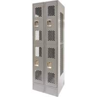 Vented Lockers, 2 -tier, Bank of 2, 24" x 18" x 78", Steel, Grey, Knocked Down, Perforated Mukwa Safety Services